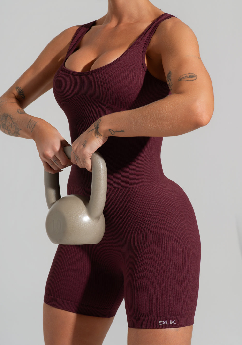Macaquinho Fitness Feminino Vinho Canelado Com Bojo Seamless+ Dlk