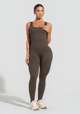 Macacão Fitness Feminino Verde Oliva Canelado Com Bojo Seamless+ Dlk