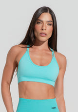 Top Fitness Feminino Com Bojo E Alças Cruzadas Seamless+ Dlk Verde Água