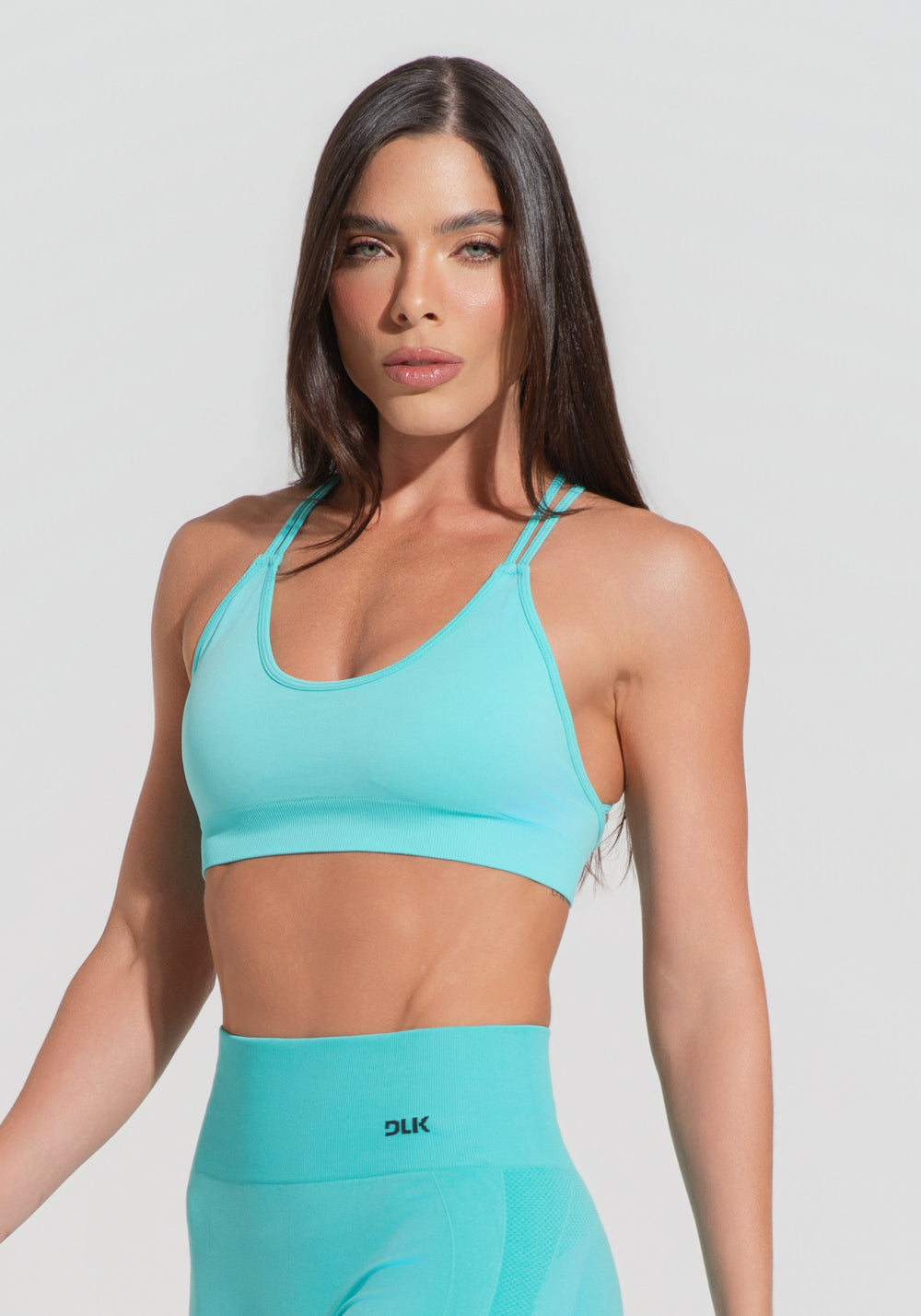 Top Fitness Feminino Com Bojo E Alças Cruzadas Seamless+ Dlk Verde Água