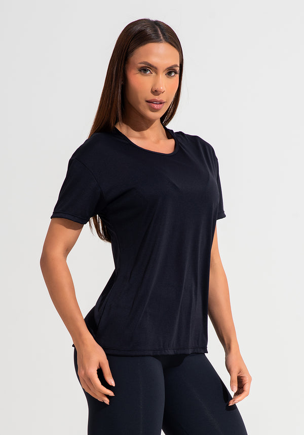 Blusa T-shirt Fitness Feminina De Poliamida Básica Dlk Preto