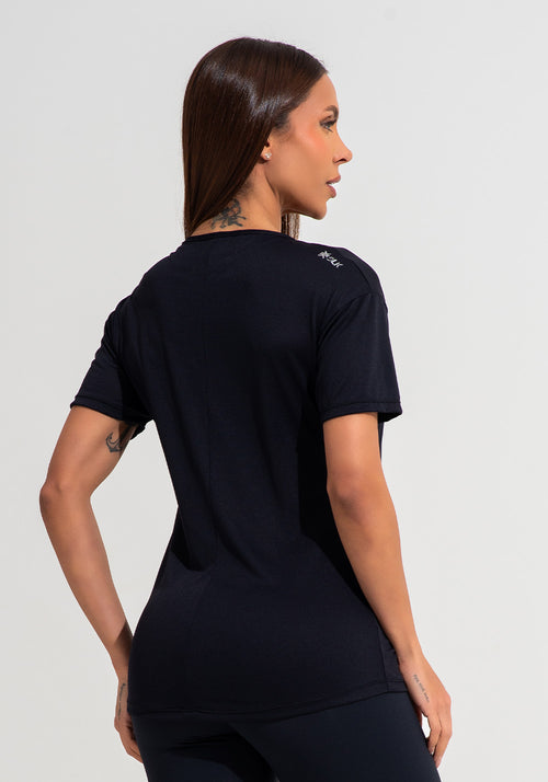 Blusa T-shirt Fitness Feminina De Poliamida Básica Dlk Preto