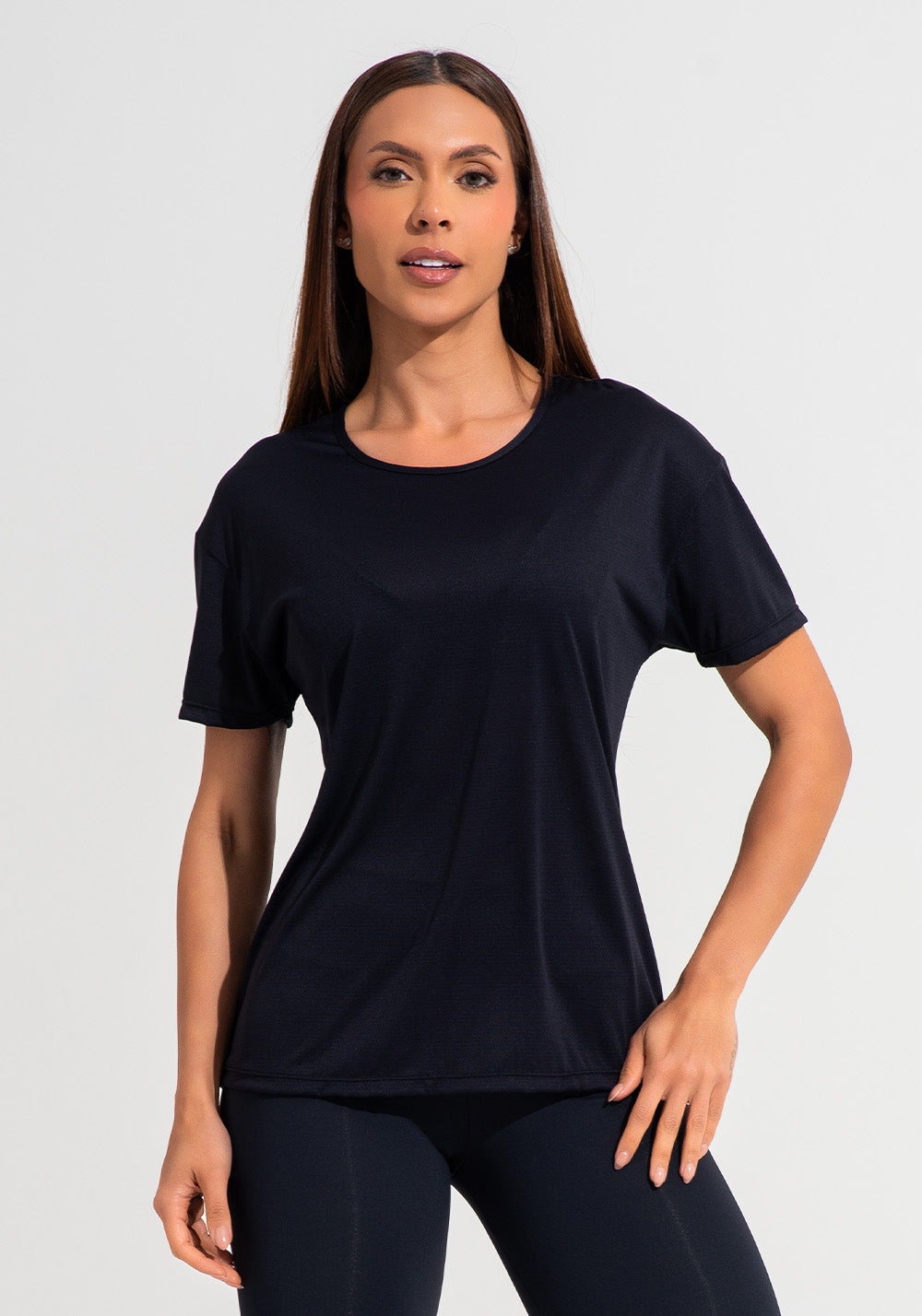 Blusa T-shirt Fitness Feminina De Poliamida Básica Dlk Preto