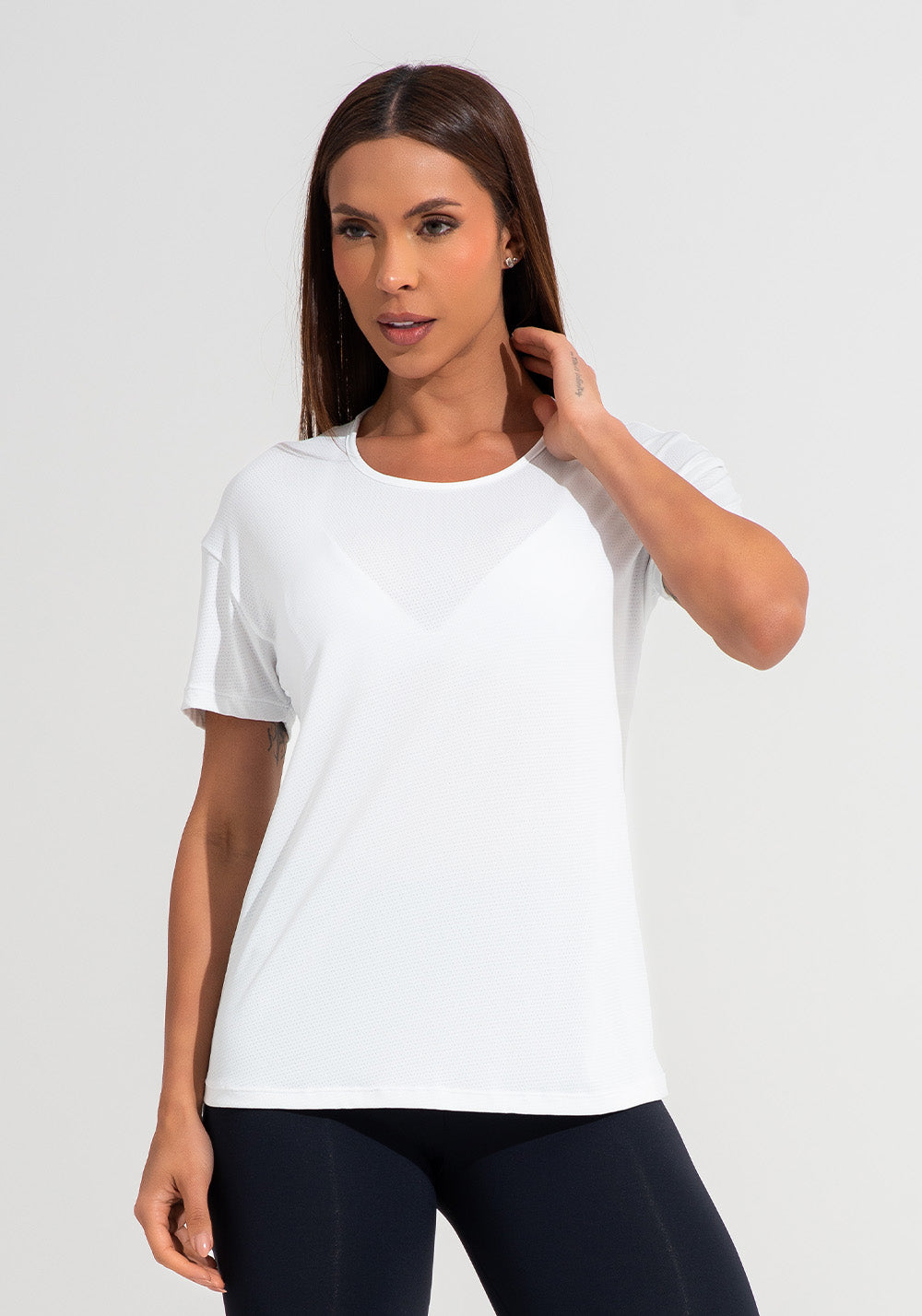 Blusa T-shirt Fitness Feminina De Poliamida Básica Dlk Branco
