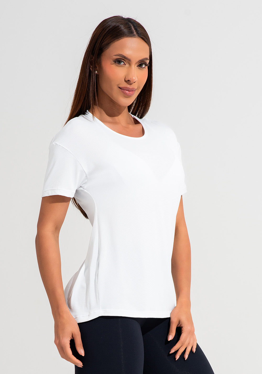 Blusa T-shirt Fitness Feminina De Poliamida Básica Dlk Branco