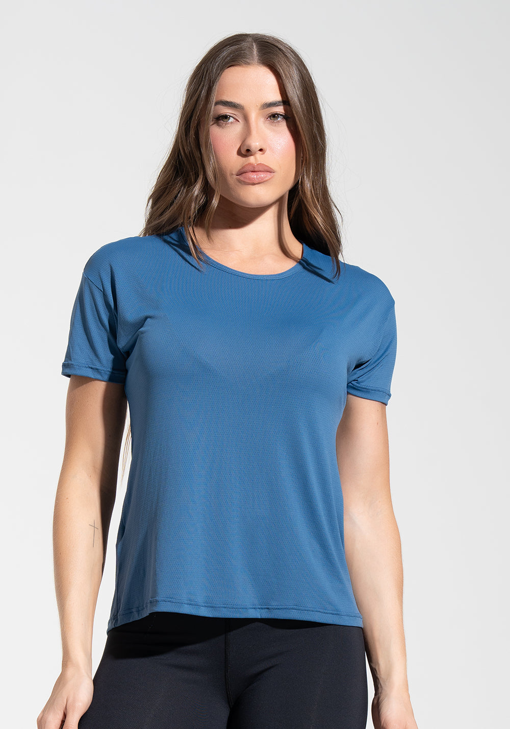 Blusa T-shirt Fitness Feminina de Poliamida Básica Dlk Azul