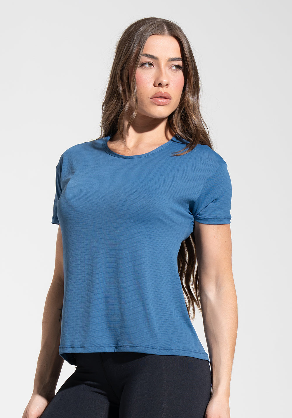 Blusa T-shirt Fitness Feminina de Poliamida Básica Dlk Azul