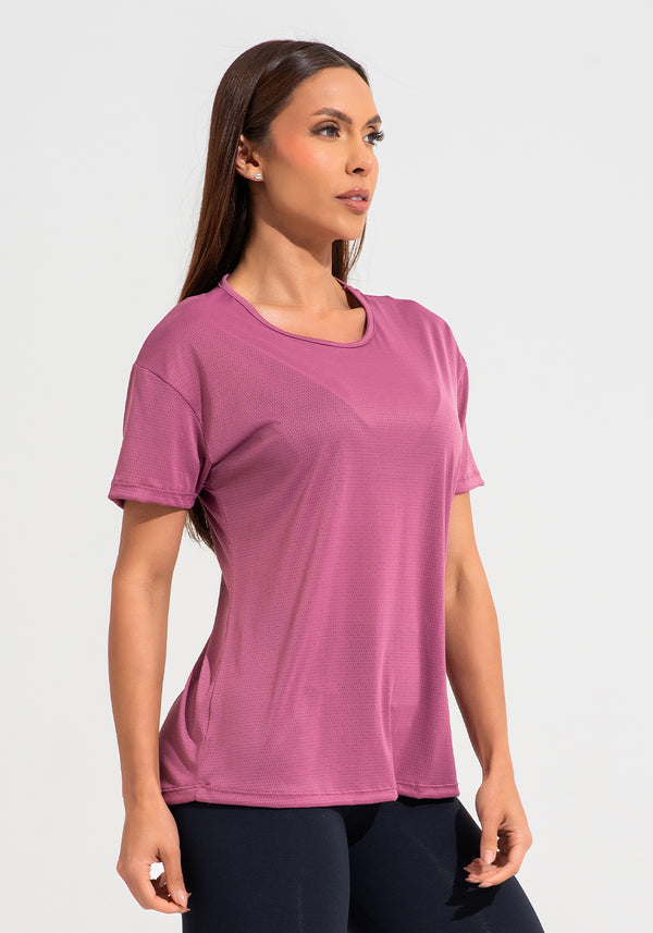 Blusa T-shirt Fitness Feminina De Poliamida Básica Dlk Rosa Antigo