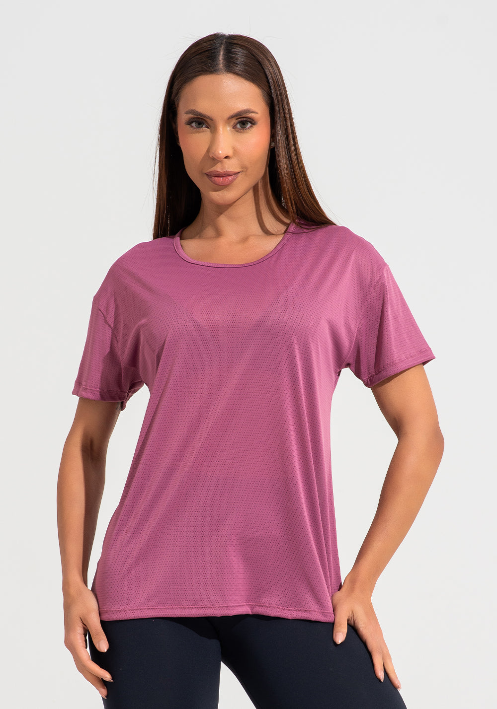 Blusa T-shirt Fitness Feminina De Poliamida Básica Dlk Rosa Antigo