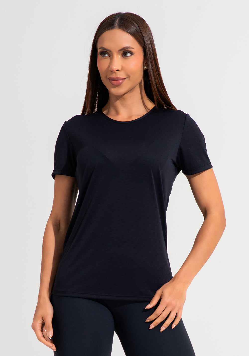 Blusa Baby Look Feminina De Poliamida Básica Dlk Preto