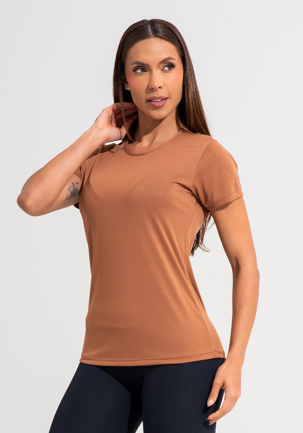 Blusa Baby Look Feminina De Poliamida Básica Dlk Marrom
