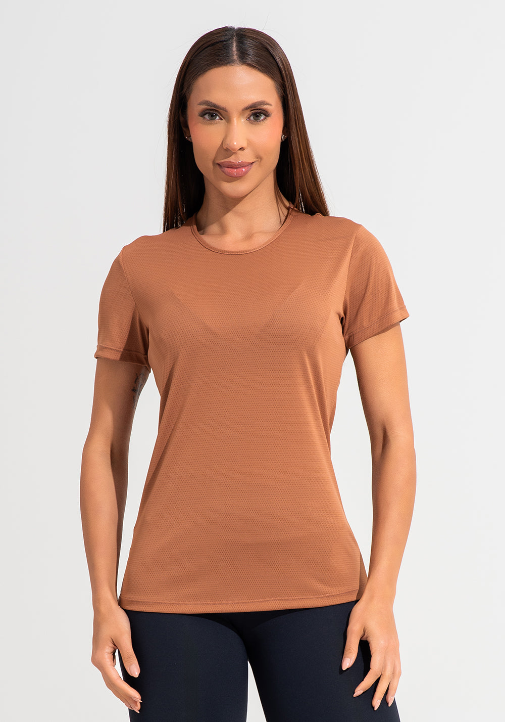 Blusa Baby Look Feminina De Poliamida Básica Dlk Marrom