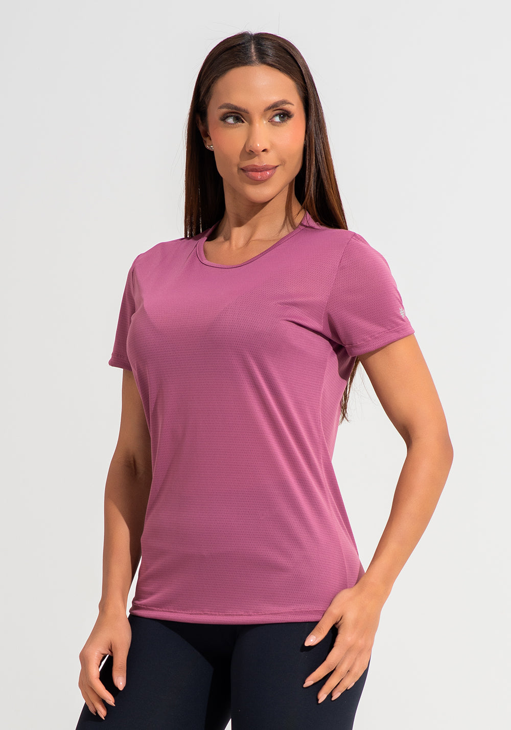 Blusa Baby Look Feminina De Poliamida Básica Dlk Rosa Antigo