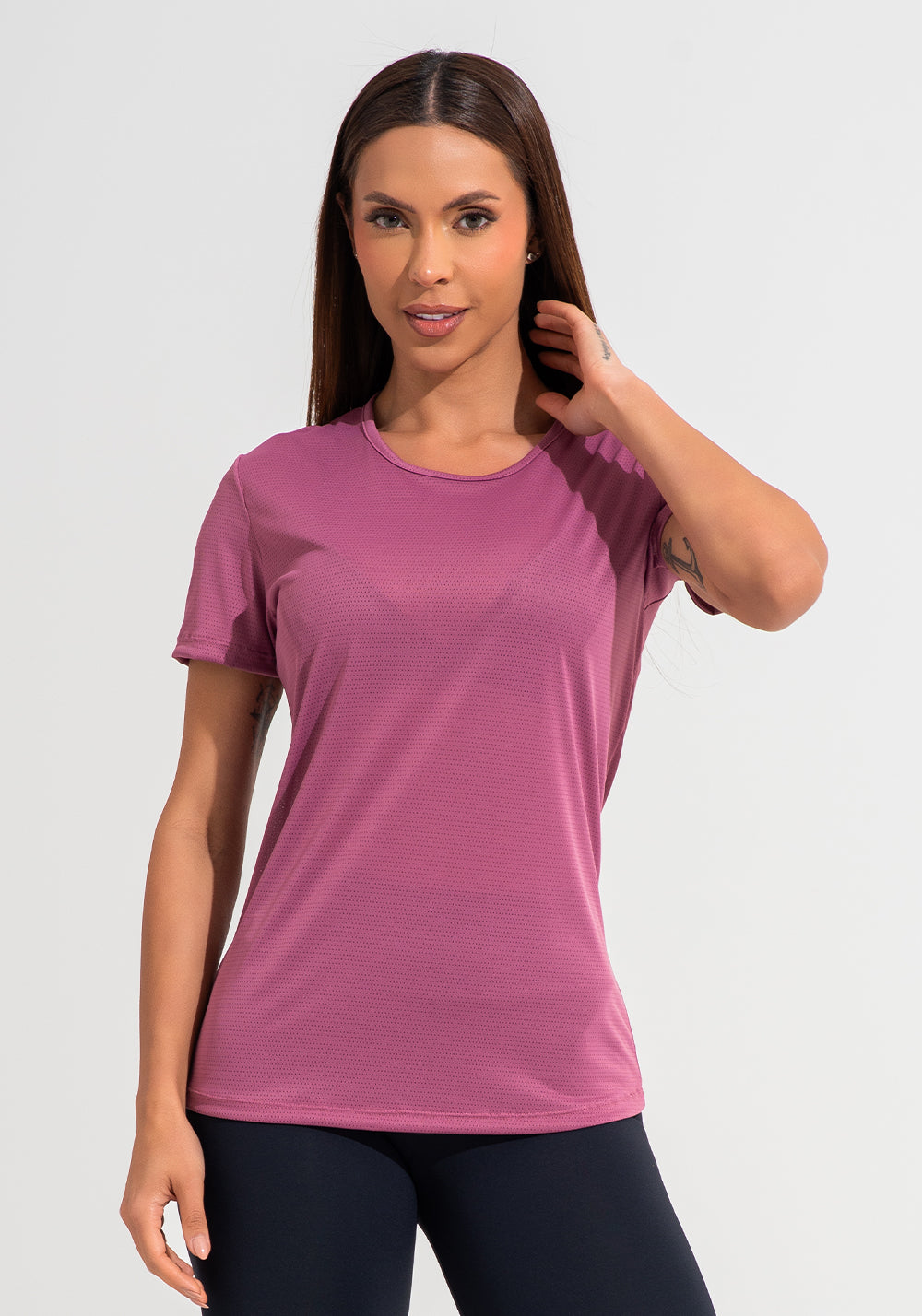Blusa Baby Look Feminina De Poliamida Básica Dlk Rosa Antigo