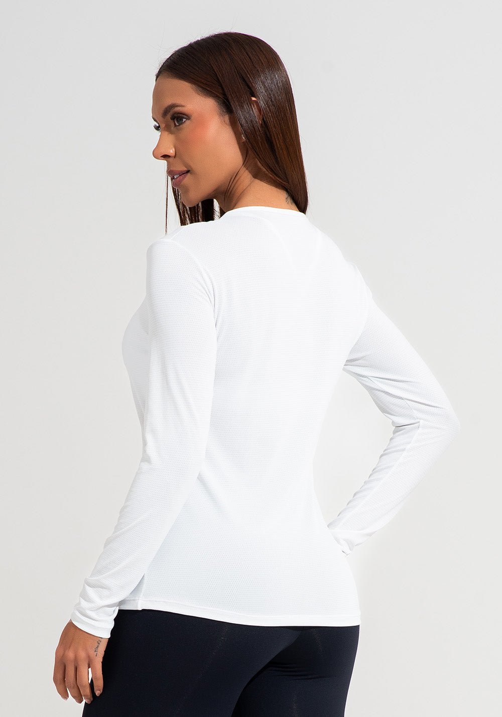 Blusa Feminina Manga Longa De Poliamida Básica Dlk Branco