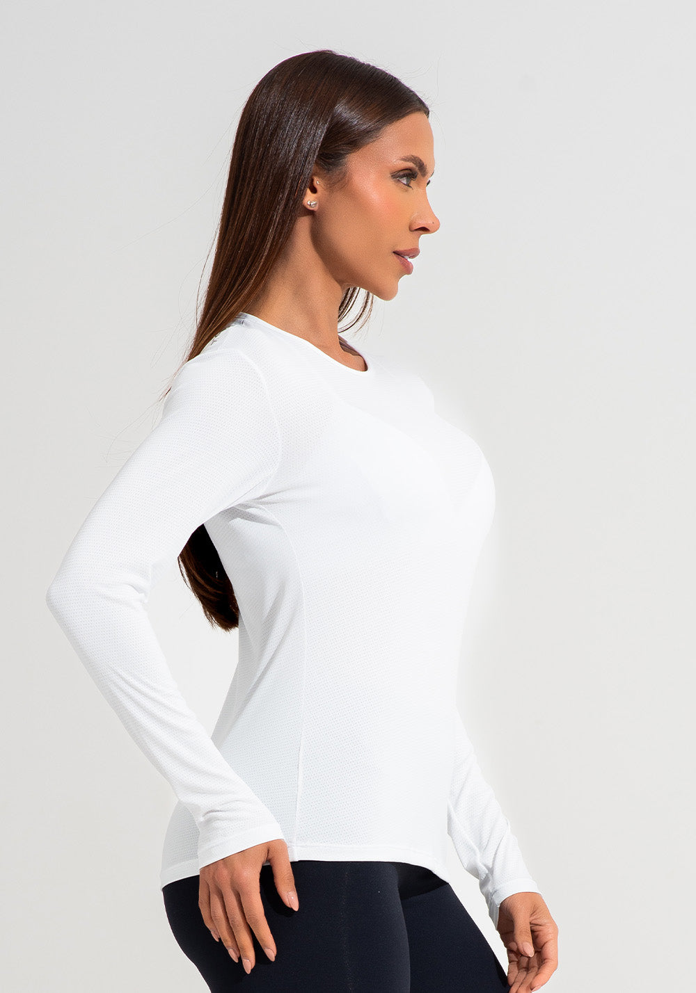 Blusa Feminina Manga Longa De Poliamida Básica Dlk Branco