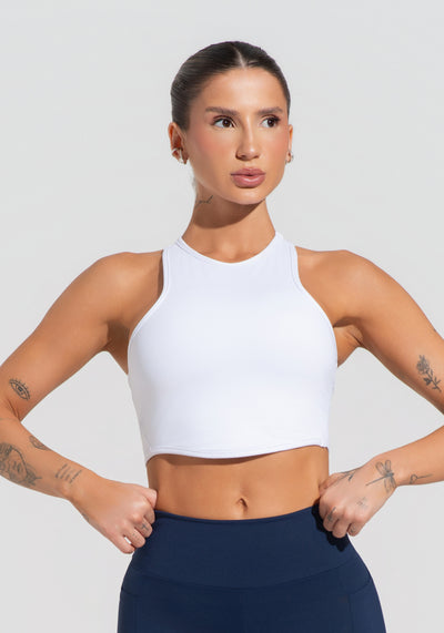 Cropped Fitness Feminino Com Cava Americana Soul Dlk Branco