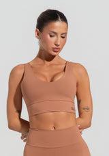 Top Fitness Feminino Com Decote V Soul Dlk Caramelo