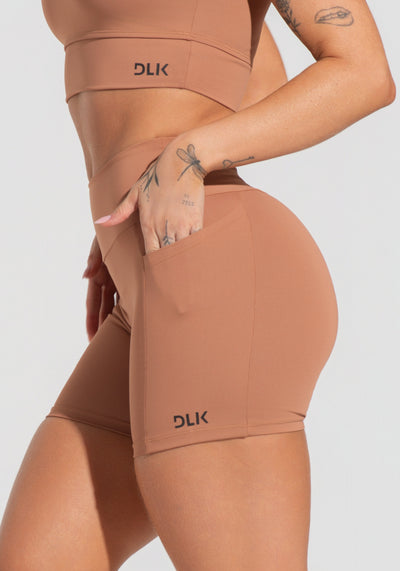 Short Fitness Feminino Com Bolsos Soul Dlk Caramelo
