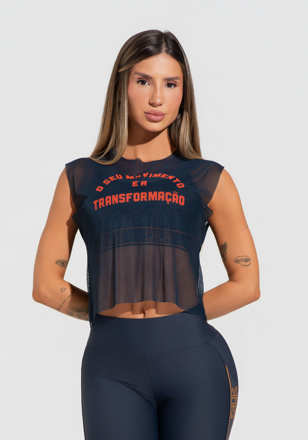 Cropped Feminino De Tule Grafite Estampado Transformação Activity Dlk