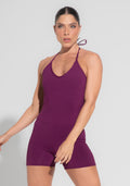 Macaquinho Fitness Feminino Com Amarração No Pescoço Roxo Básico Dlk