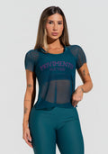 Blusa Baby Look Feminina De Tule Verde Estampada Movimento Activity Dlk