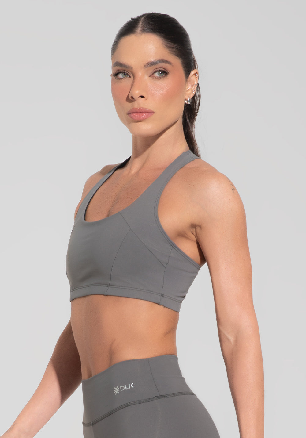 Top Fitness Feminino Modelo Nadador Cinza Básico Dlk