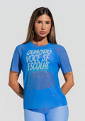 Blusa Fitness Feminina De Tule Azul Estampada Escolha Activity Dlk
