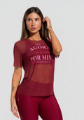 Blusa Fitness Feminina De Tule Vinho Estampada Por Mim Activity Dlk