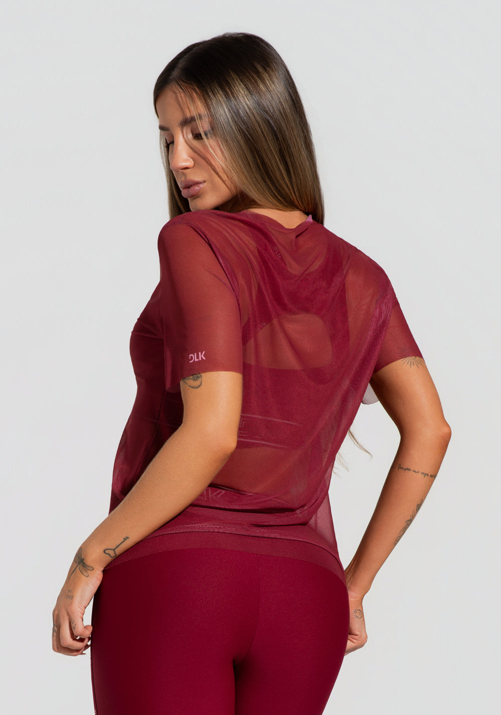 Blusa Fitness Feminina De Tule Vinho Estampada Por Mim Activity Dlk