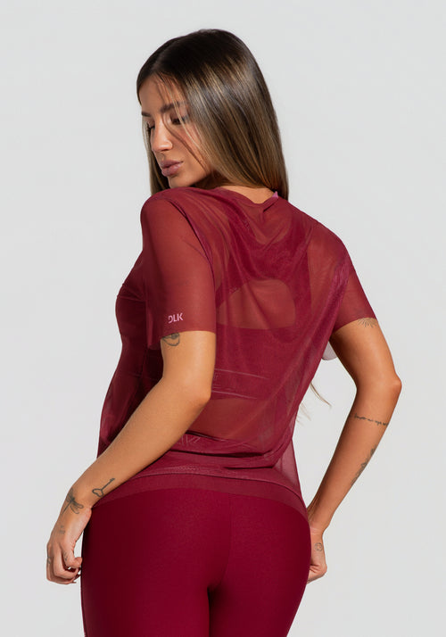 Blusa Fitness Feminina De Tule Vinho Estampada Por Mim Activity Dlk