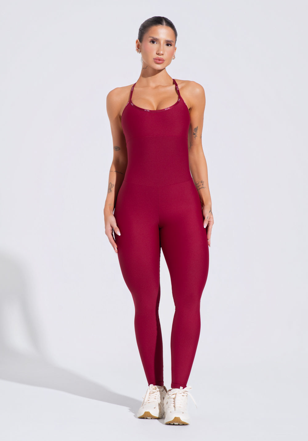 Macacão Feminino Fitness Com Alças Cruzadas De Elástico Activity Dlk Vermelho Cereja