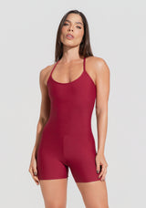 Macaquinho Fitness Feminino Vermelho Cereja com Alças Cruzadas Aura Dlk