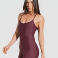 Macaquinho Fitness Feminino Vinho Com Alças Cruzadas Aura Dlk