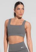 Top Fitness Feminino Decote Reto Com Recortes Cinza Básico Dlk