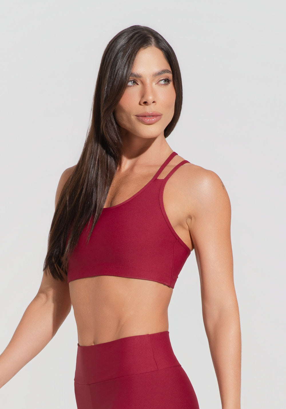 Top Fitness Feminino Vermelho Cereja Com Alça Dupla Aura Dlk