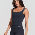 Camiseta Fitness Feminina com Decote Quadrado Preto Básica Dlk