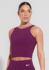 Cropped Fitness Feminino Com Recorte Anatômico Roxo Básico Dlk