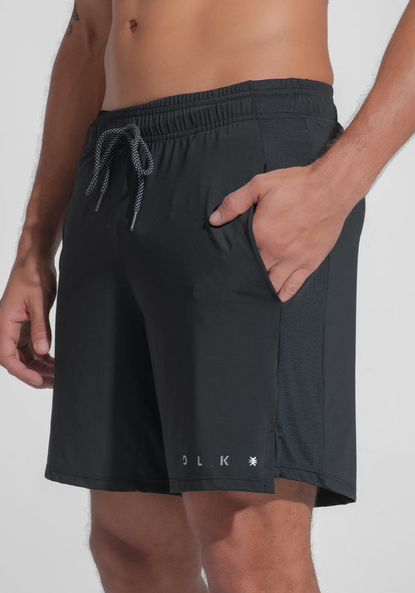 Short Fitness Masculino Dry Fit Com Bolsos E Recorte Lateral Dlk Preto