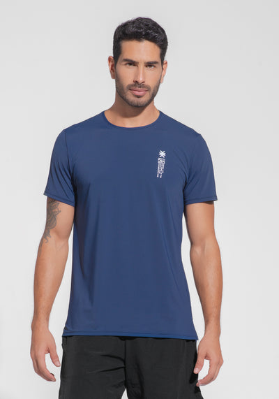 Camiseta Fitness Masculina Dry Fit Com Recortes Nas Costas Dlk Azul Marinho
