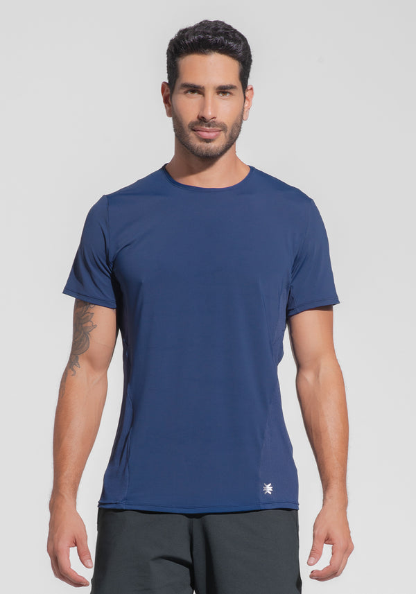 Camiseta Fitness Masculina Dry Fit Com Recortes Laterais Dlk Azul Marinho