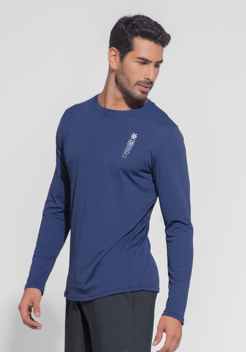Camiseta Fitness Masculina Manga Longa Mescla Dlk Azul Marinho
