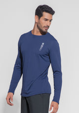 Camiseta Fitness Masculina Manga Longa Mescla Dlk Azul Marinho
