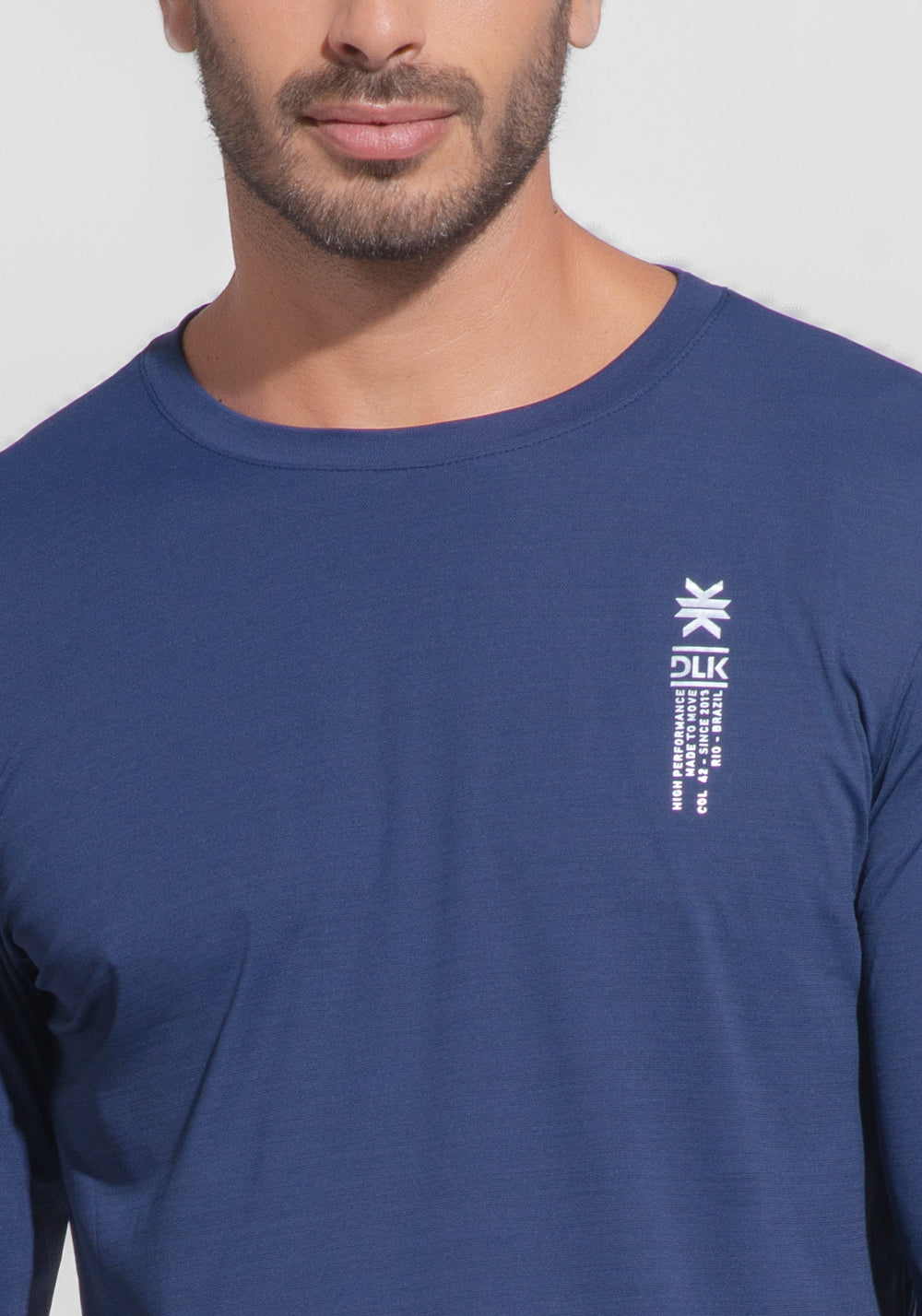 Camiseta Fitness Masculina Manga Longa Mescla Dlk Azul Marinho
