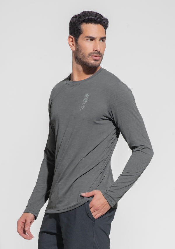 Camiseta Fitness Masculina Manga Longa Mescla Dlk Grafite