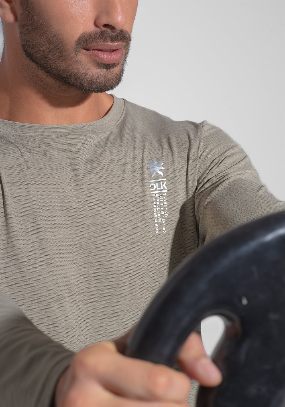 Camiseta Fitness Masculina Manga Longa Mescla Dlk Areia