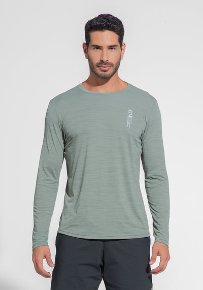 Camiseta Fitness Masculina Manga Longa Mescla Dlk Verde