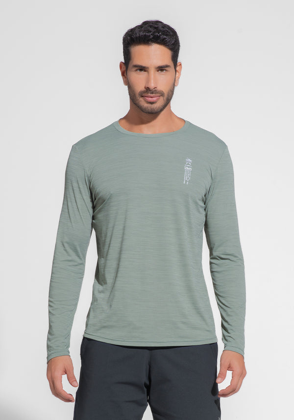 Camiseta Fitness Masculina Manga Longa Mescla Dlk Verde