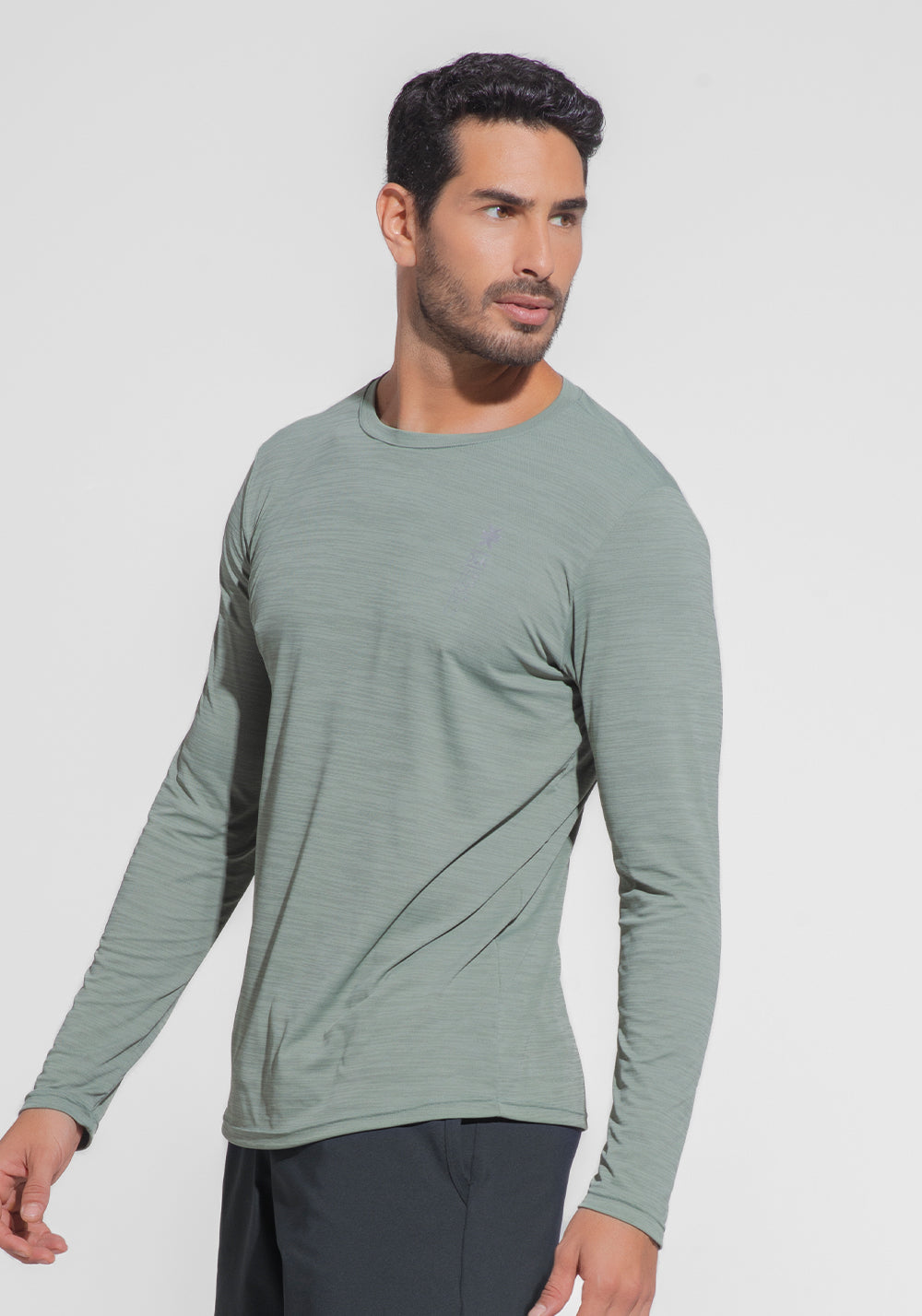 Camiseta Fitness Masculina Manga Longa Mescla Dlk Verde