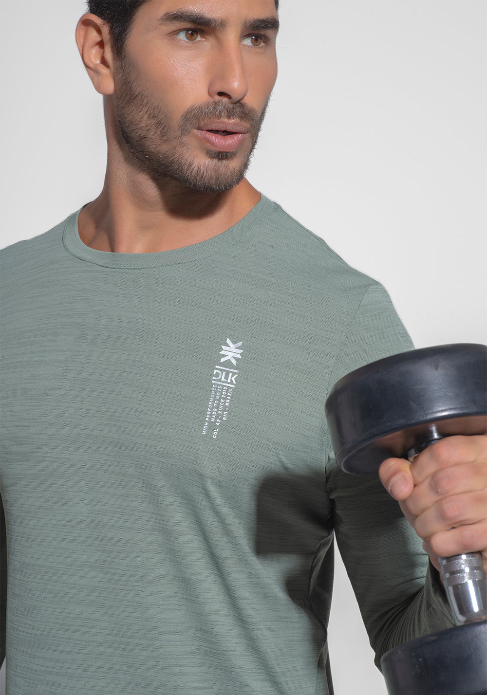 Camiseta Fitness Masculina Manga Longa Mescla Dlk Verde